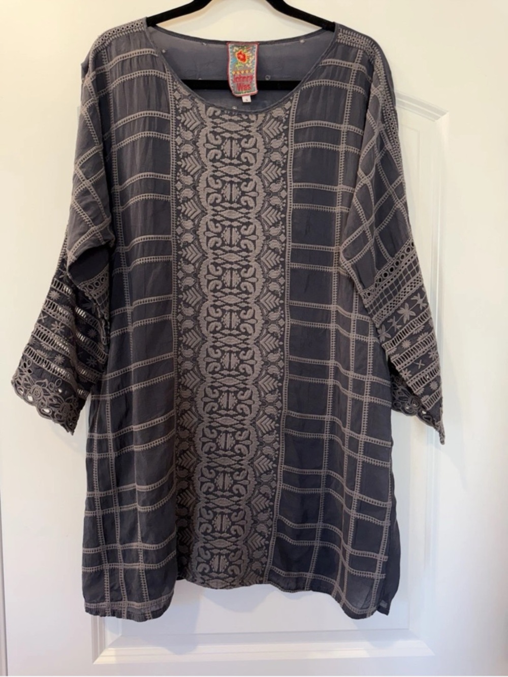 NWOT Johnny Was Tunic Top Blouse Heavily Embroidered Gray Cupra S Can Fit M New